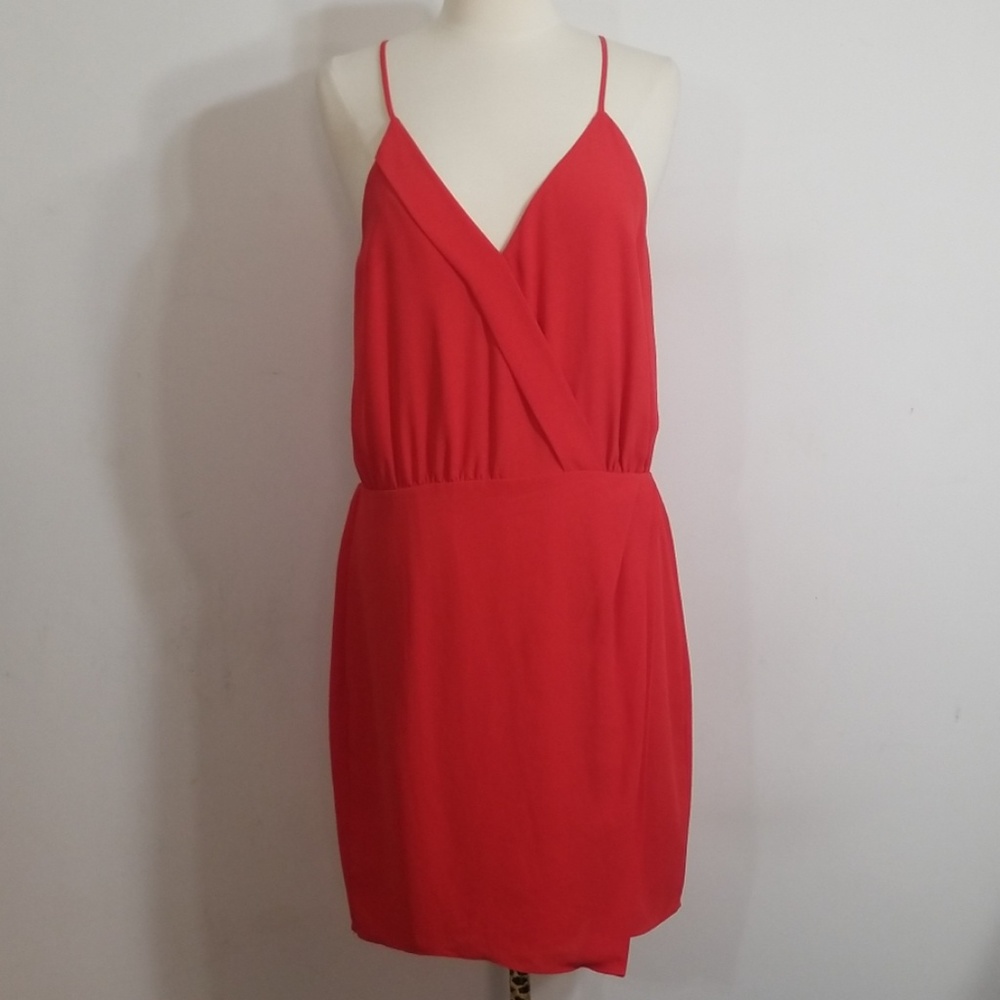 Chelsea28 Red Wrap Front Blouson Dress Medium